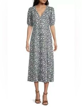 Faherty Havana midi linen blue floral dress size L